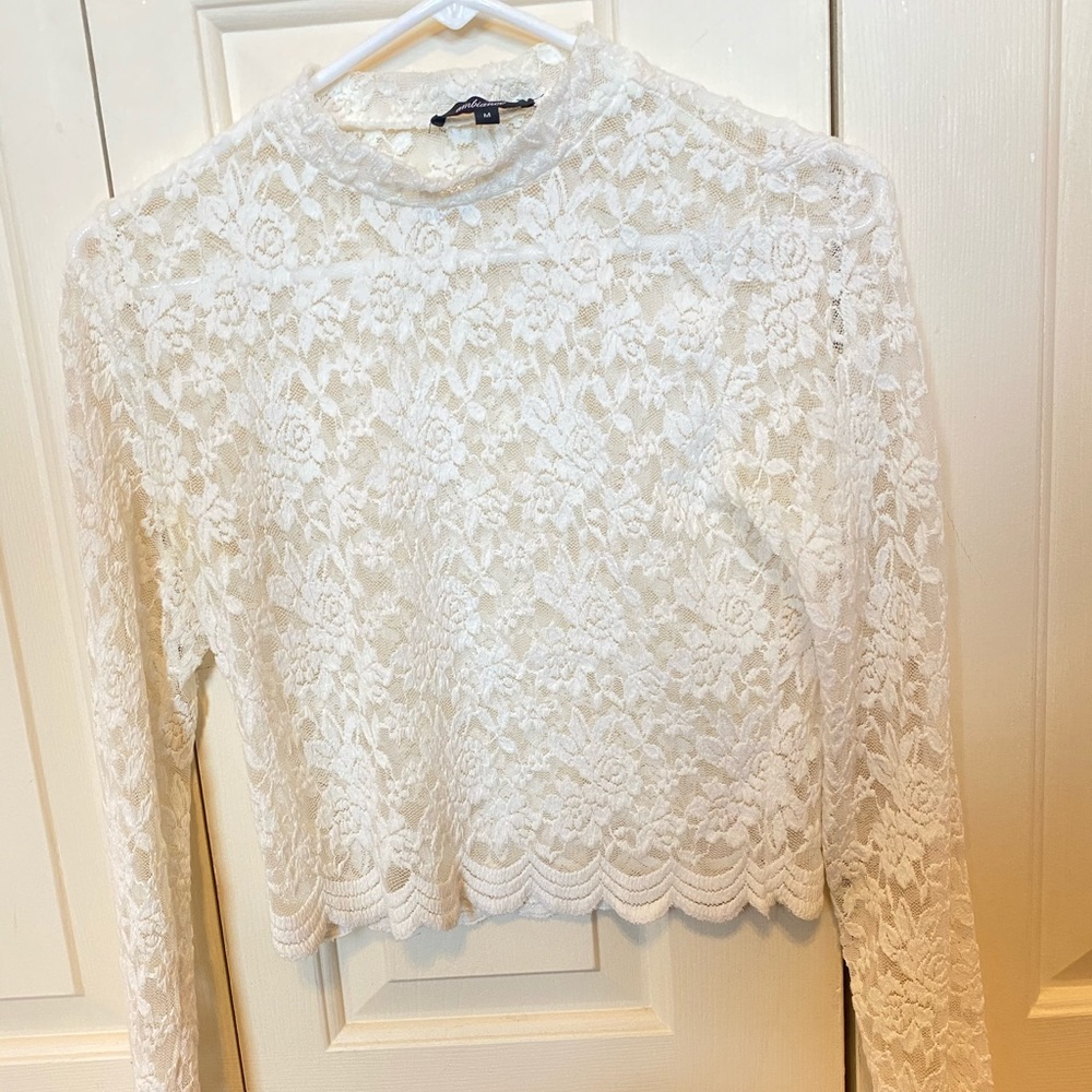 Long sleeve white lace shirt size medium